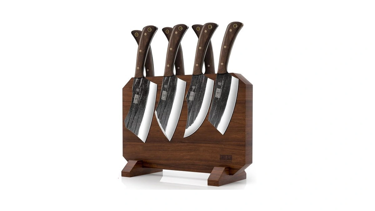 Hoshanho 8pcs Butcher Kitchen Knife Set, Sharp Magnetic Knife Block