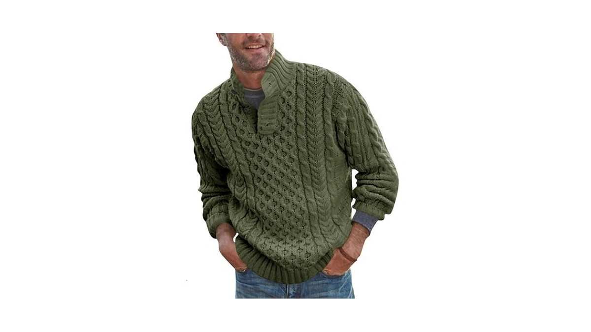 Bbalizko Mens Stand Collar Pullover Sweater Cable Knitted Chunky Winter