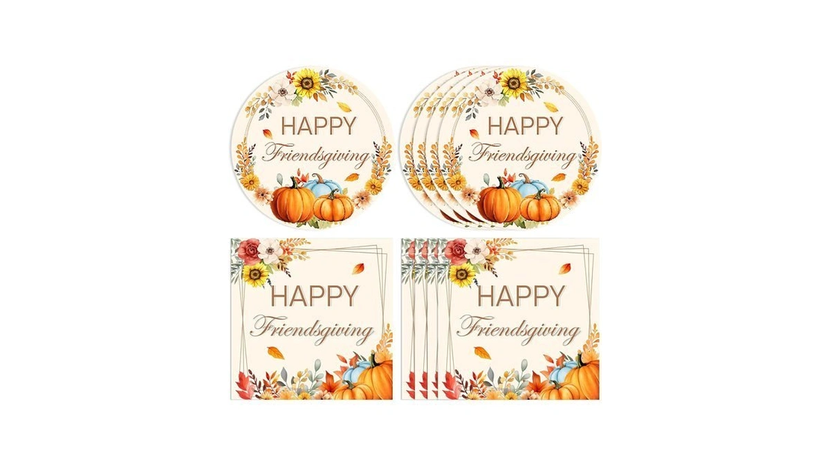 Actoridae 40pcs Happy Friendsgiving Plates And Napkins Sets - Disposable
