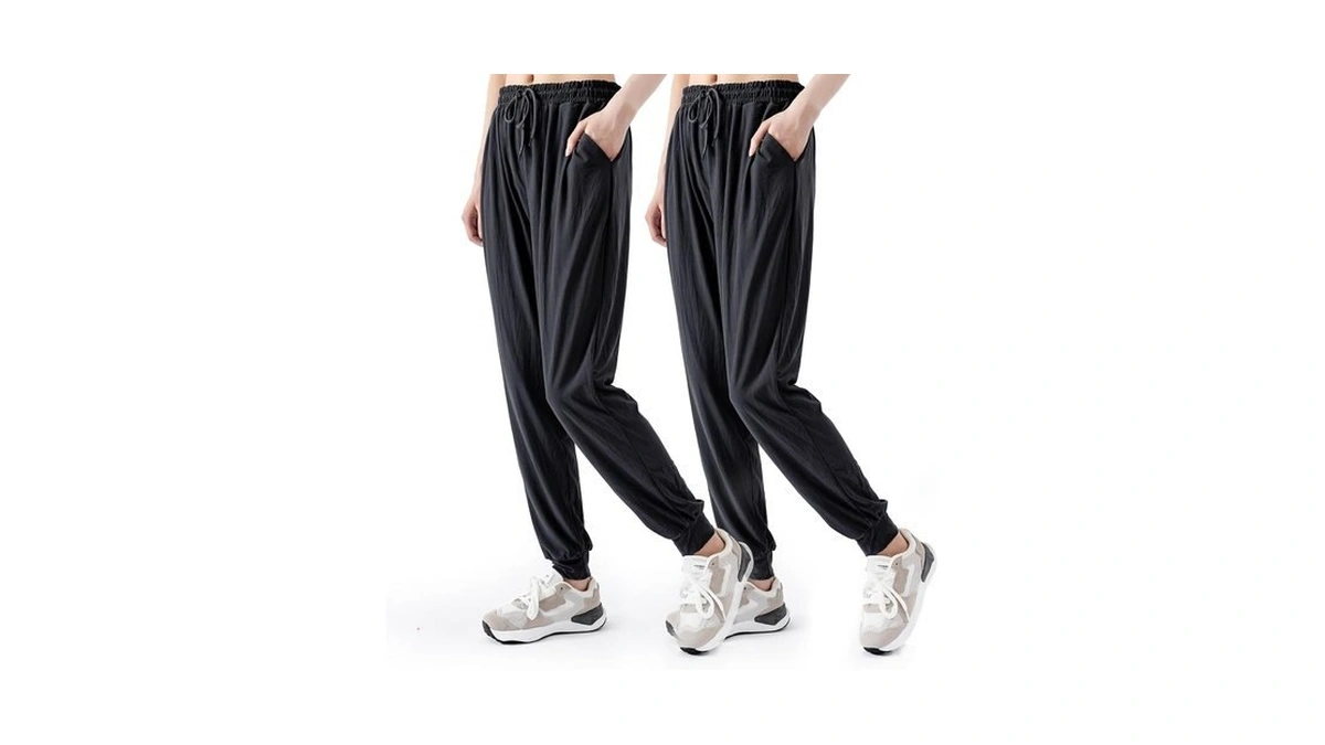 Triunion 2 Pack Womens Jogger Pants With Pockets Soft Tapered
