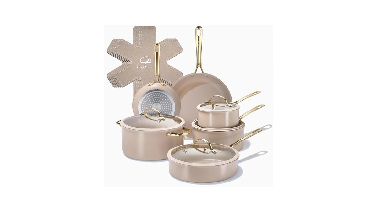 Chef Power Ceramic Cookware Sets, 15pcs Pots And Pans Set