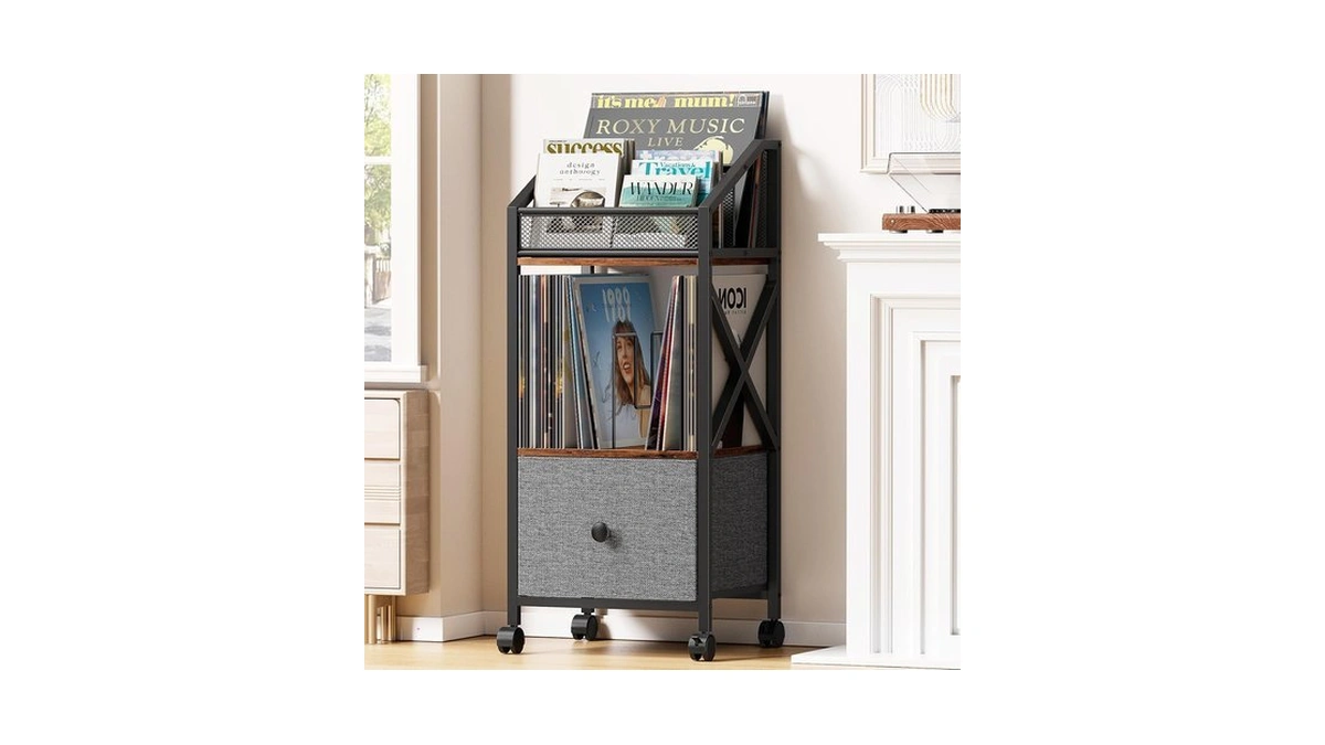 Portin Rolling Vinyl Record Storage Cart, 3 Tier Lp Organizer