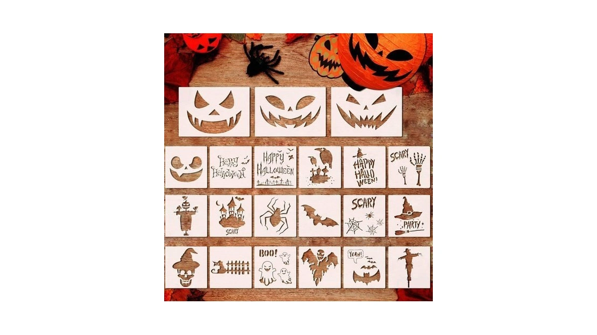 21 Pcs Reusable Plastic Halloween Stencils, Pumpkin Bat Scarecrow Templates