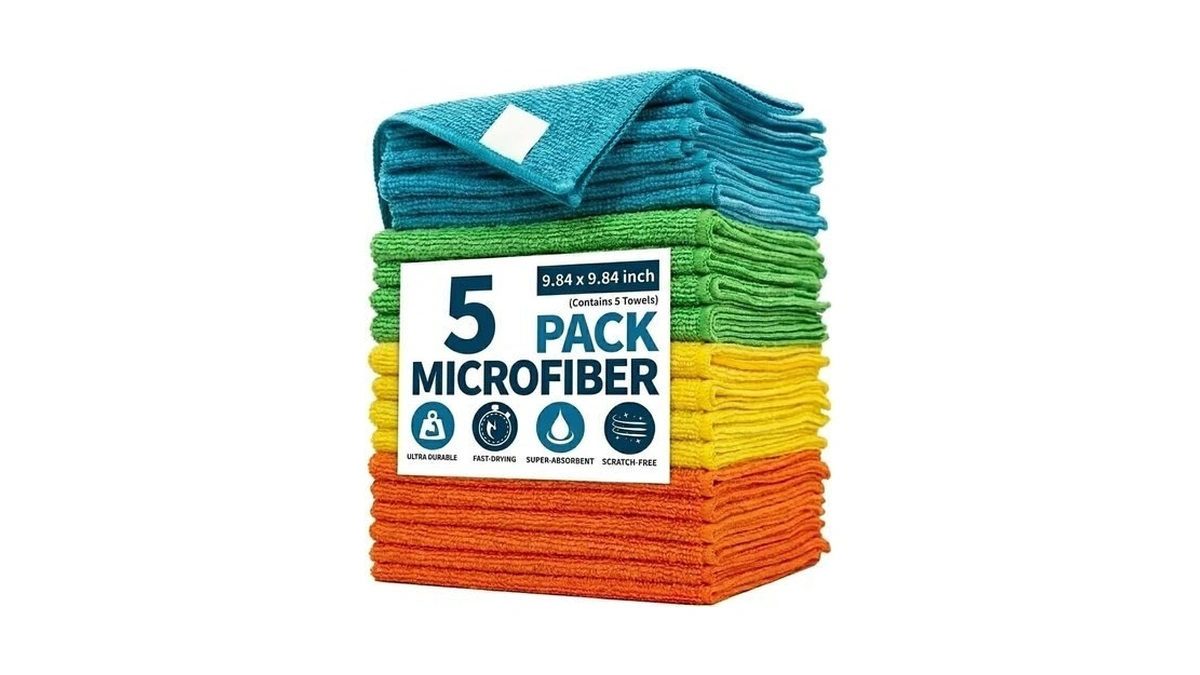 5-pack Microfiber Cleaning Cloths, Multipurpose Absorbent Towels For Kitchen, Bathroom,