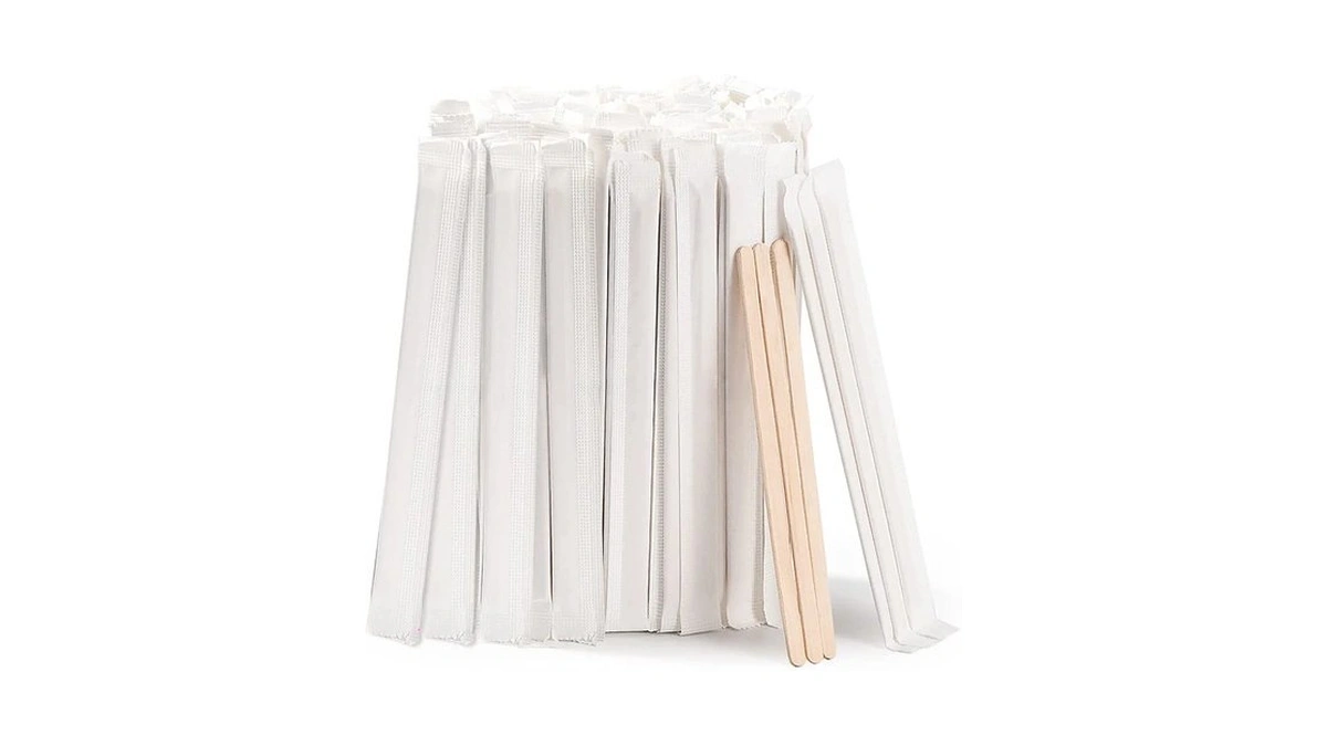 Mfjuns 200pcs Individually Wrapped Coffee Stirrers Wood - 5.5" Coffee