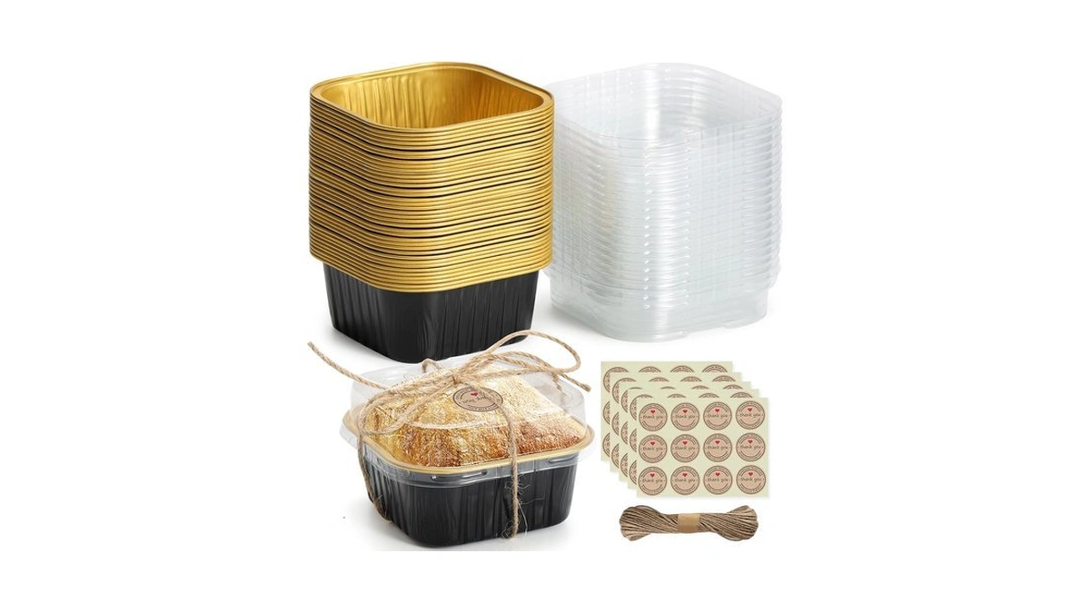 Mini Square Baking Cups With Lids, 50 Pcs 5oz Aluminum