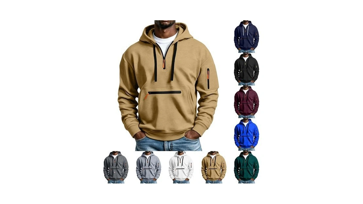 Mens Quarter Zip Pullover Tactical Sweatshirt Cargo Zipper Hoodies Workout