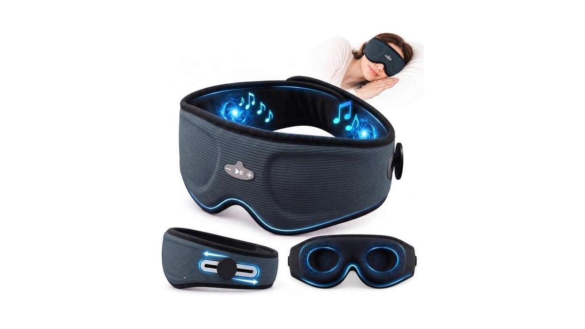 Sleep Mask With Adjustable Bluetooth Headphones — Ash Blue