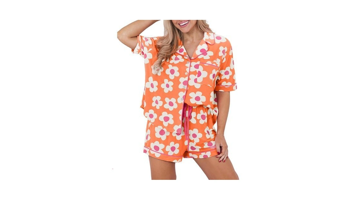 Kevamolly Women Floral Notch Collar 2 Piece Holiday Pj Set