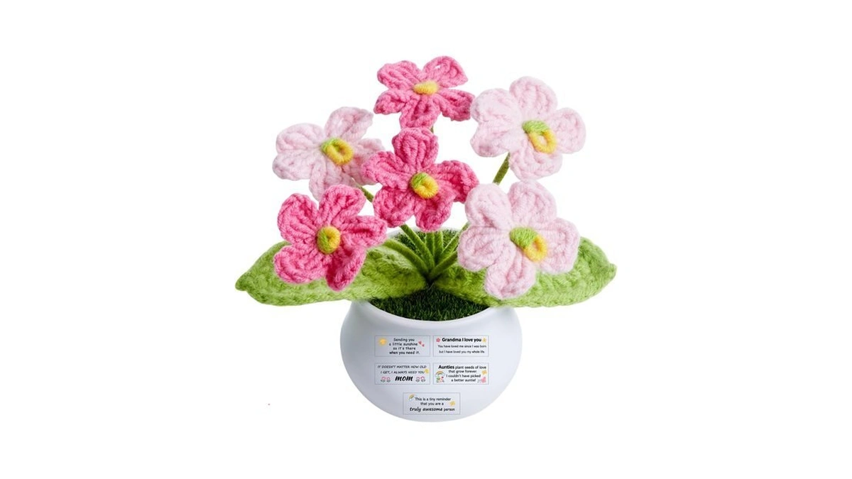 Nukayai Crochet Flower Potted Handmade Knitted Flower Plant With 5