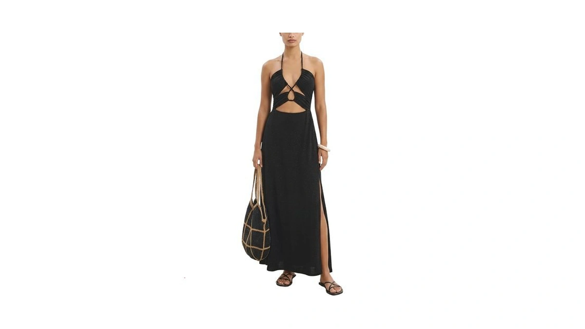Makabo Black Halter Maxi Coverup Sundresses For Women Summer Cut-out