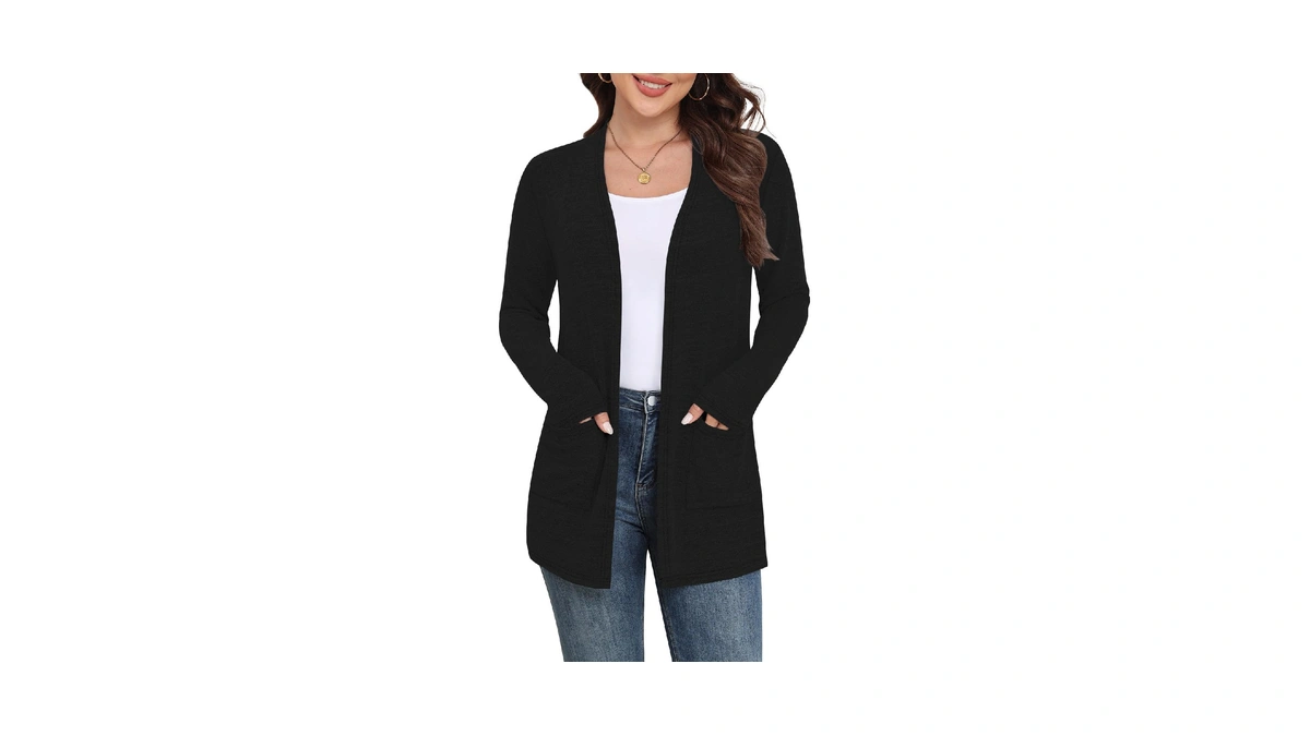 Yincro Women Lightweight Open Front Cardigan With Pockets (black, L)