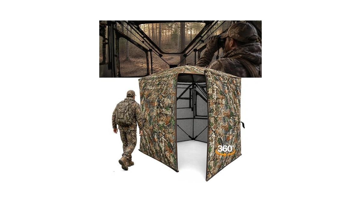 Funhorun Hunting Blind With Swing Door, 360 See Through, Trapezoidal