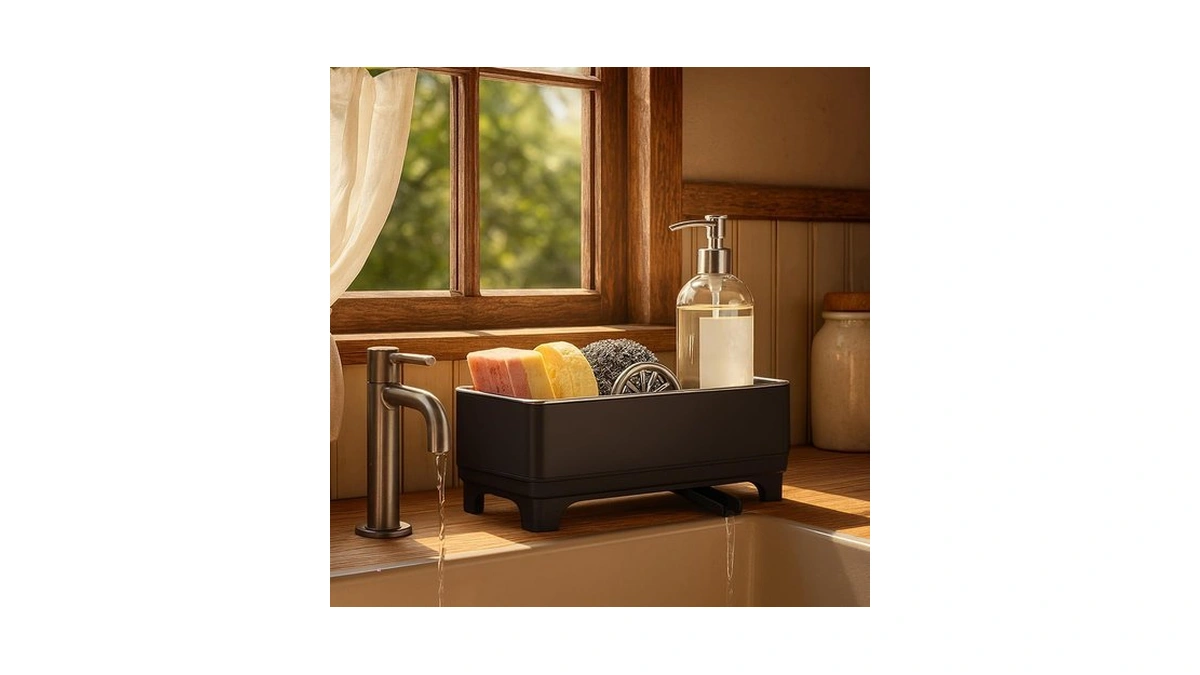 Moukabal Sponge Holder For Kitchen Sink, Rustproof Stainless Steel Black