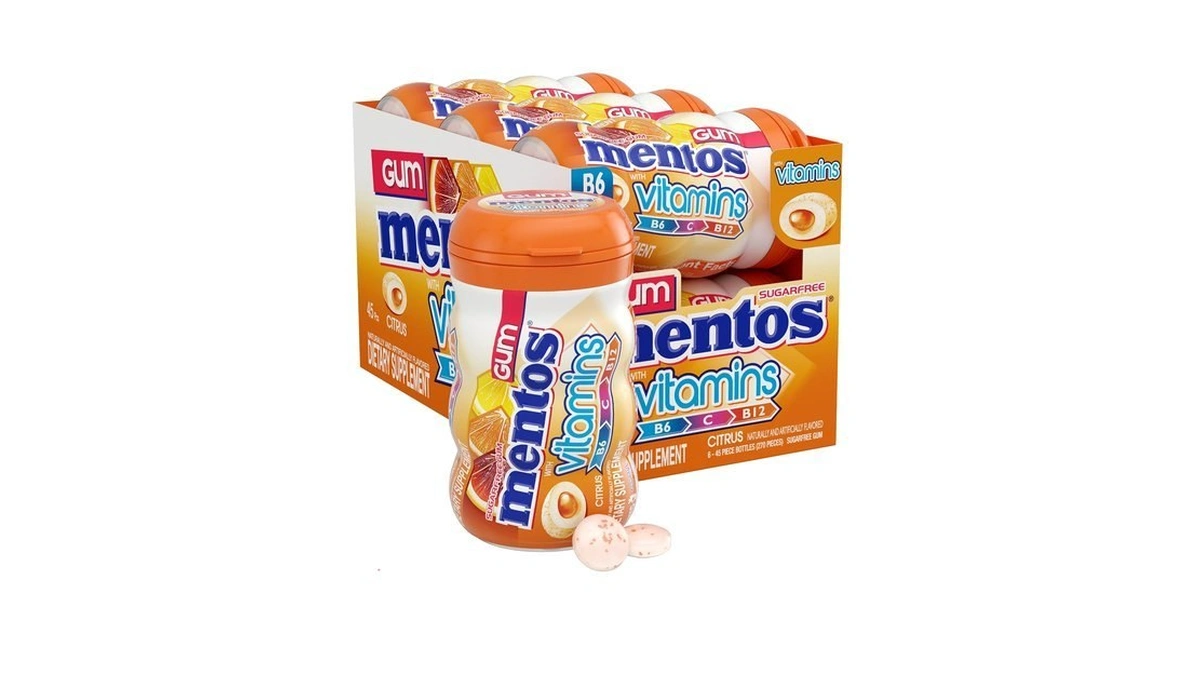 Mentos Sugar Free Vitamin Gum, Xylitol, Citrus, 45 Piece Bottle