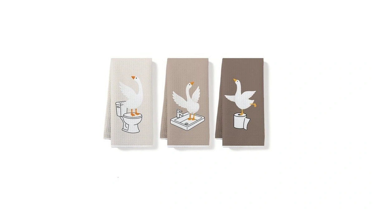 3 Pcs Funny Goose Hand Towels Silly Geese Bathroom Decor