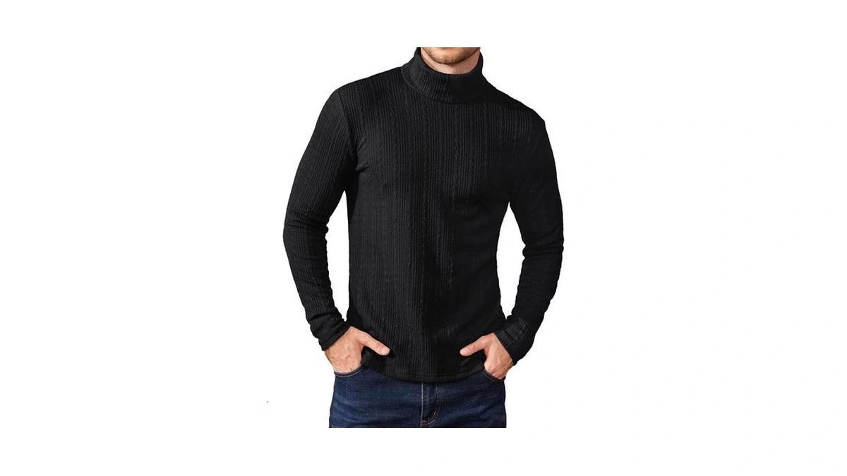 Jemldl Men's Turtleneck Pullover Slim Fit Top Lightweight Shirts Black