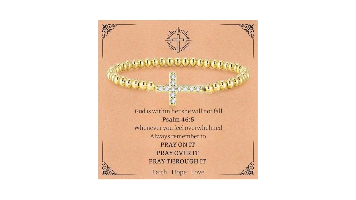 Gold Cross Bracelet For Women - 14k Gold Plated Stretch