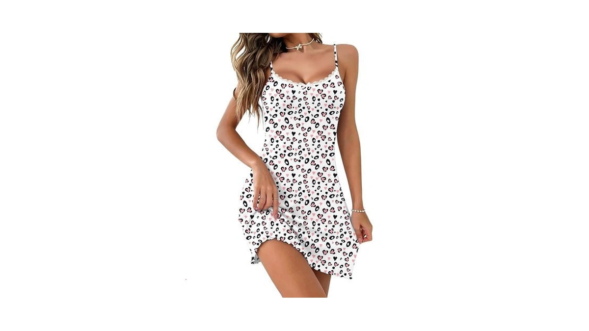 Ekouaer Sleeveless Nightgowns For Women Spaghetti Strap Lace Sleep Dress