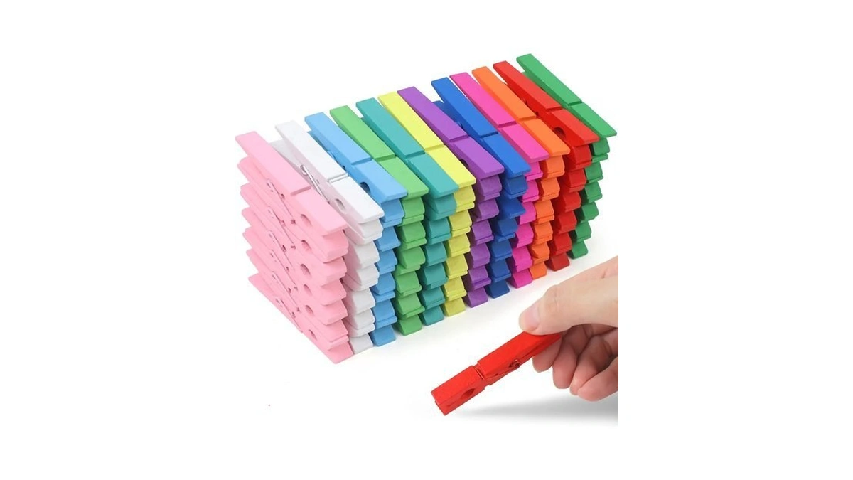 Phinus 72 Pcs Colorful Wooden Clothes Pins, 2.9 Inch 12