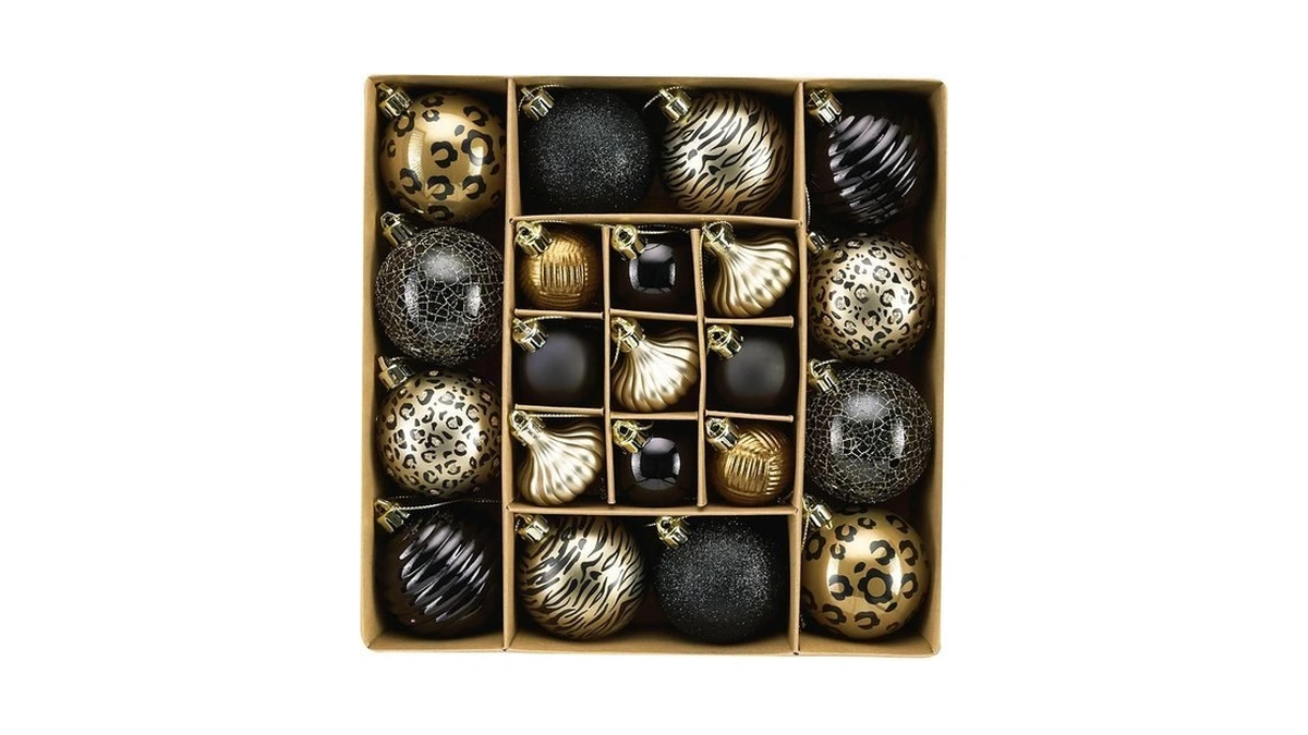 Decorbyhannah 21ct Black And Gold Christmas Ornaments Set Tree Decorations