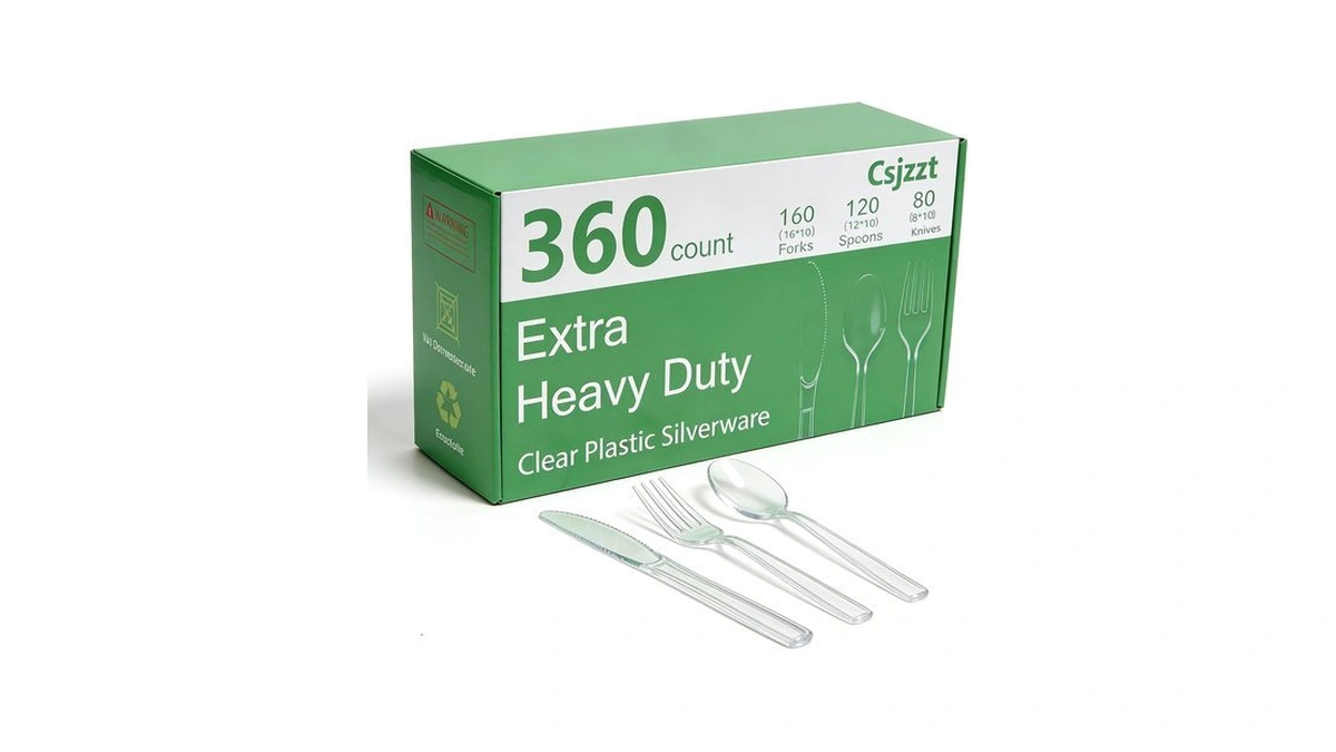 360 Count Plastic Silverware Heavy Duty Clear Cutlery Set For