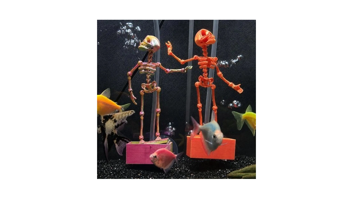 Seneblue 2pcs Dancing Skeleton Aquarium Bubbler, Halloween Fish Tank Decor