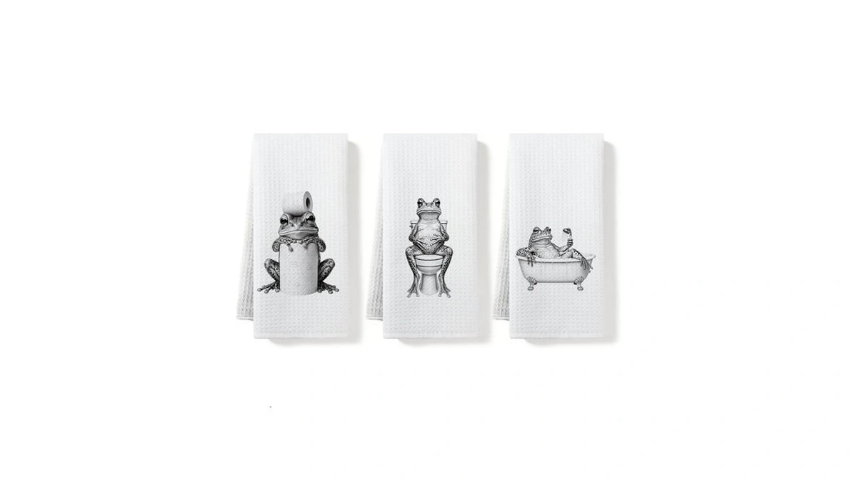 3 Pcs Funny Frog Bathroom Hand Towels Frogs Bathroom Decor