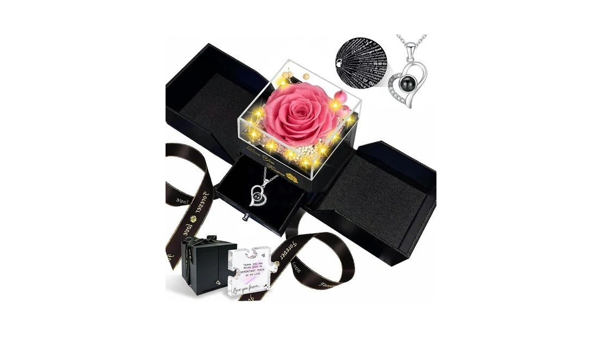Preserved Rose And I Love You Necklace, Light-up Romantic Gift