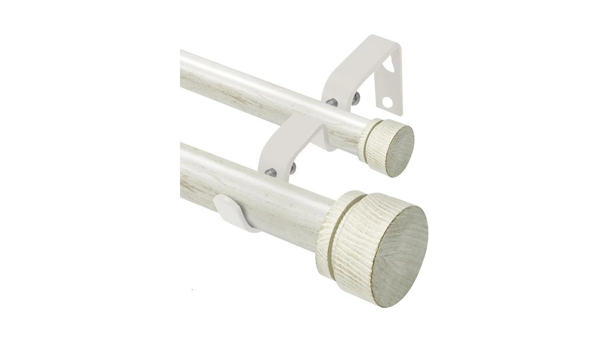 Equrroy White Wood Boho Double Curtain Rod 28-48 Inch Heavy