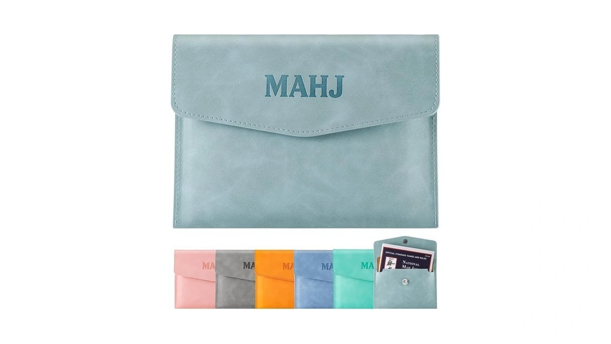 Pu Leather Mahjong Card Holder, Magnetic Snap Closure, Fits Standard