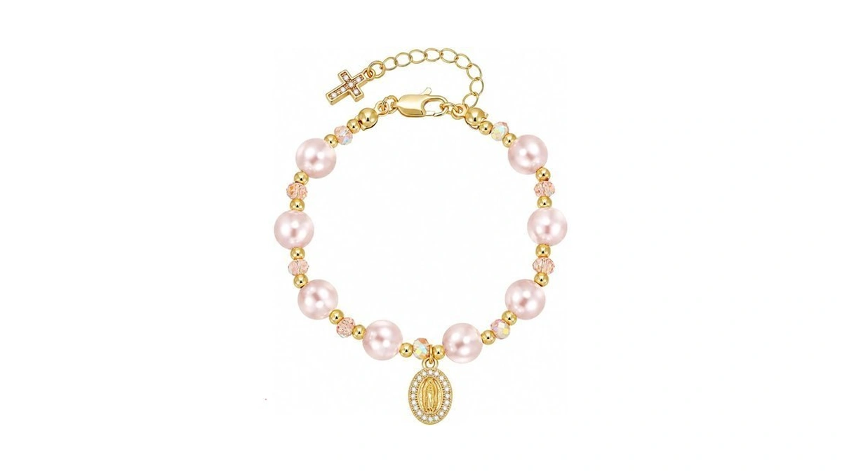 Ksf Kids Pink Pearl Beads Bracelet - 14k Gold Plated