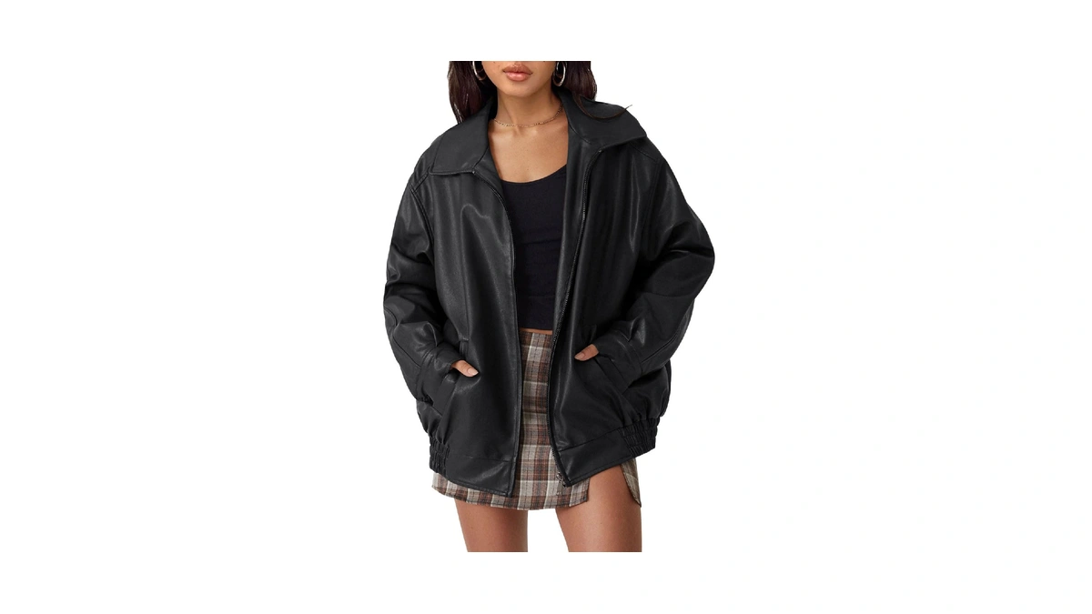 Automet Women's Oversized Faux Leather Jacket For Fall And Winter