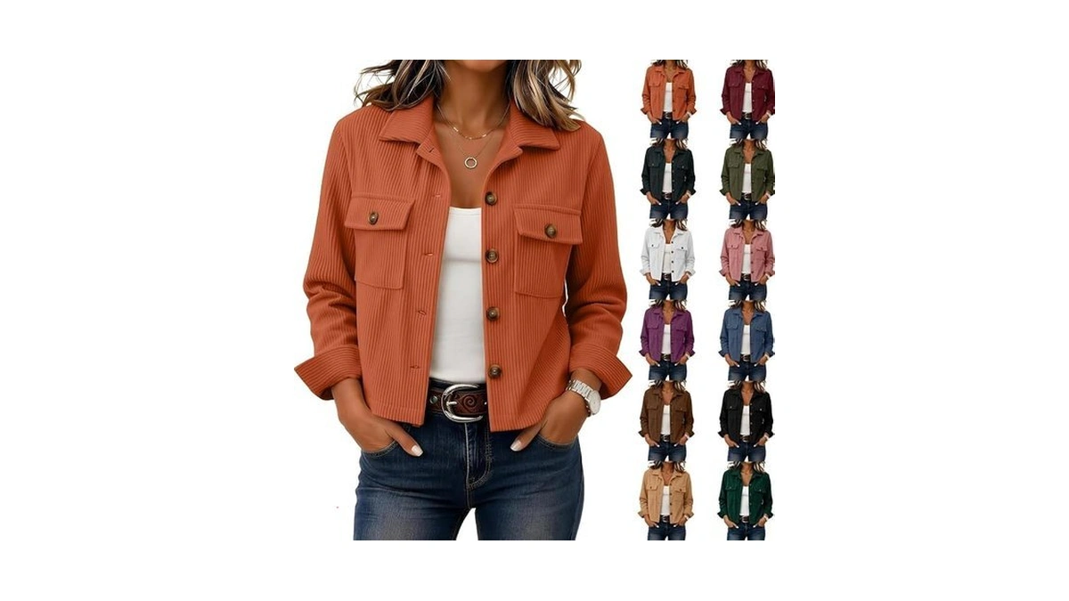 Corduroy Winter Coats For Women Collared Long Sleeve Cropped Jackets