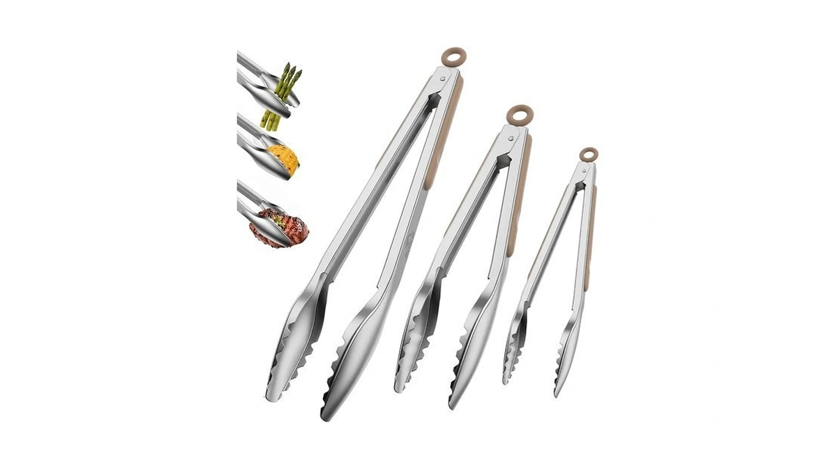 Bnlcd Stainless Steel Kitchen Tongs With Teeth Good Grip, 3pcs