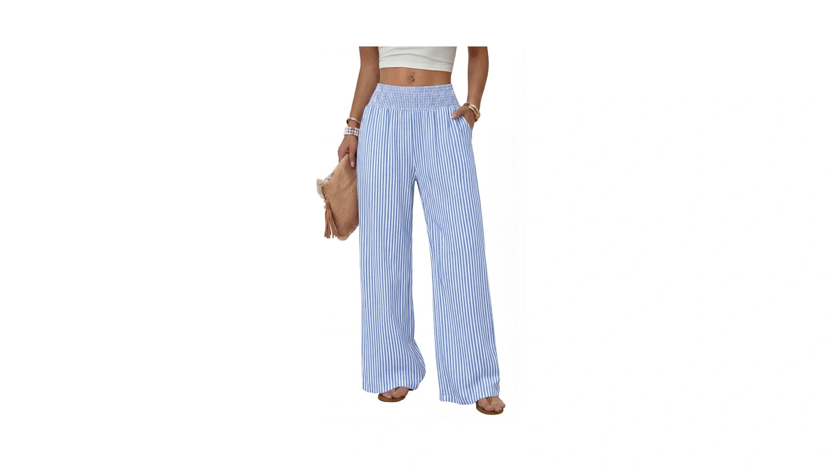 Sampeel Striped Wide Leg Linen Pants Woman Pa...