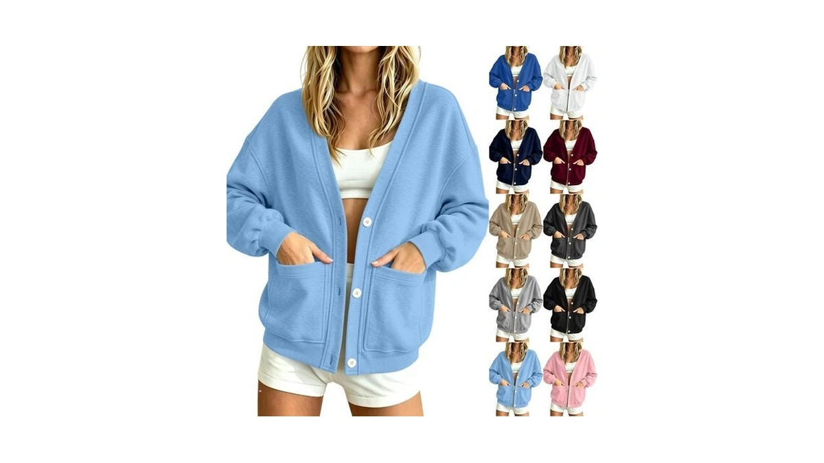 Womens Sweatshirt Cardigan Oversized Button Up Long Sleeves Cute Jackets