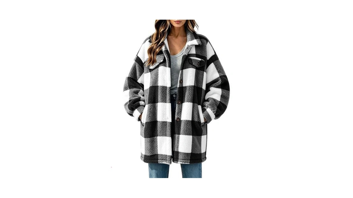 Fpmluxll Womens Plaid Sherpa Fleece Jacket Winter Button Down Fuzzy
