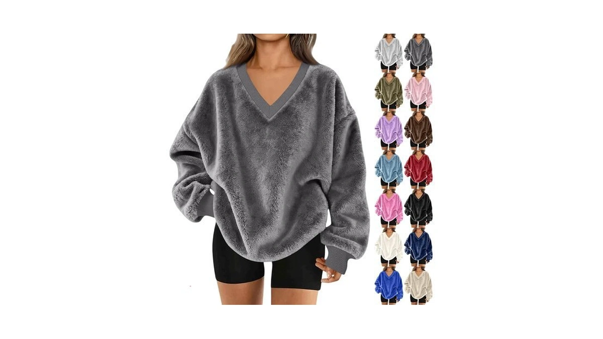 V Neck Sweatshirts Women Vintage Oversized Fuzzy Graphic Sweatshirts