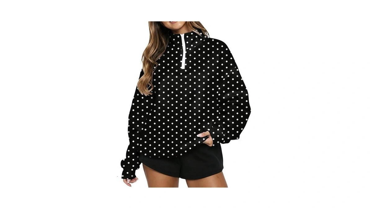 Polka Dot Sweatshirt For Women Mock Neck Quarter Zip Pullover