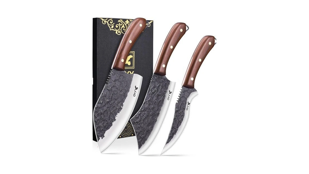 3pcs Hand Forged Butcher Knife Set, Meat Cleaver Chef Knife