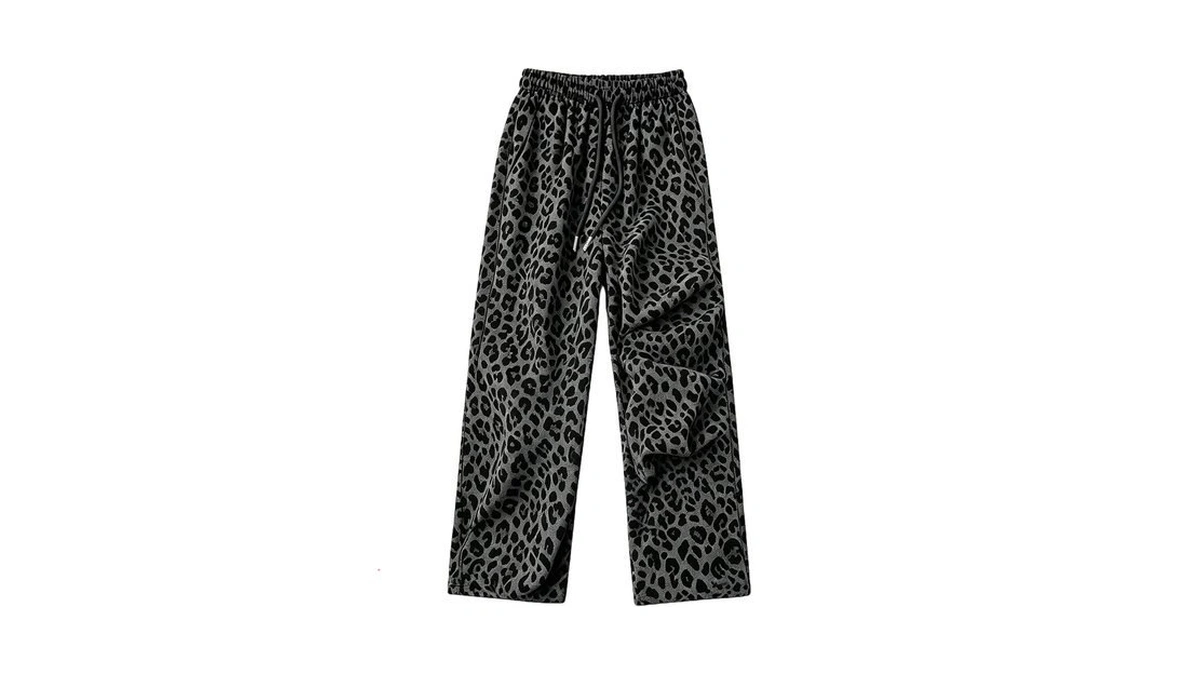 Womens Wide Leg Pants Leopard Drawstring Casual High Waisted Flowy