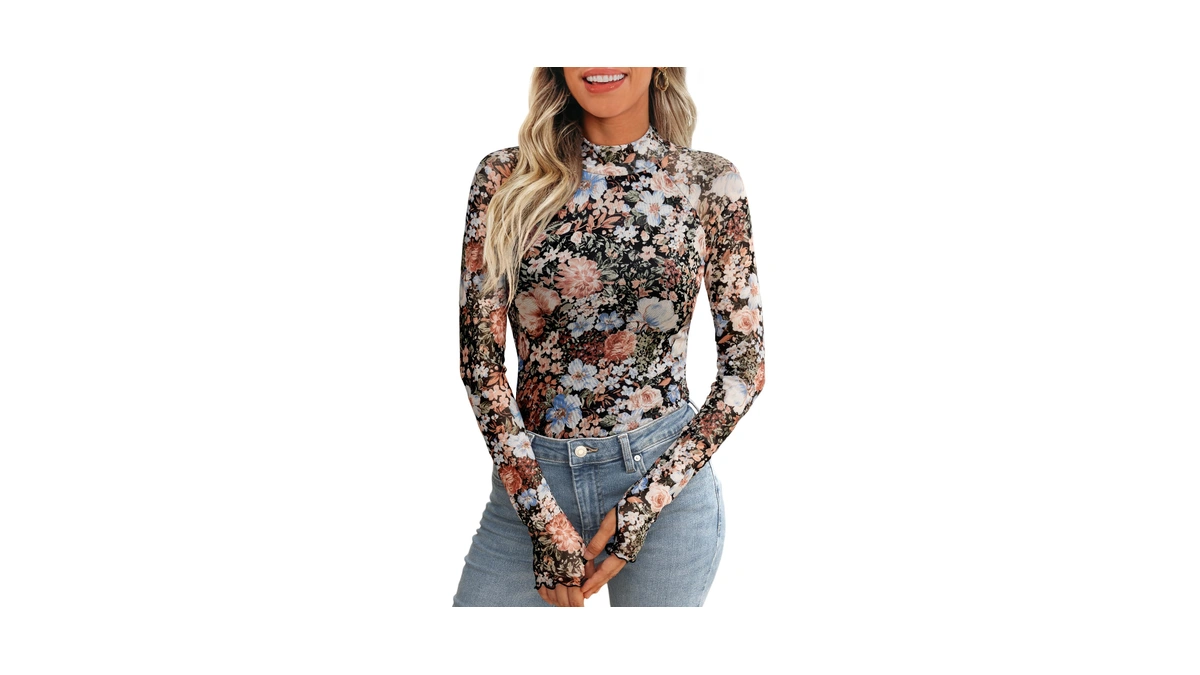 Dealmore Womens Lace Sheer Floral Mesh Mock N...