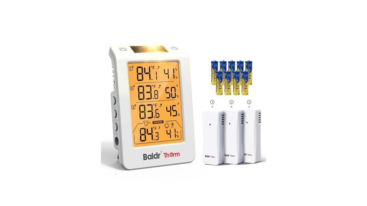 Baldr Wireless Indoor Outdoor Thermometer With 3 Remote Sensors 4.8"