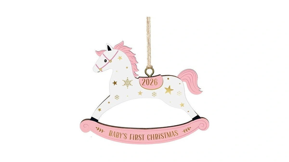 Whatsign Baby's First Christmas Ornament 2026 - Pink Wooden Newborn