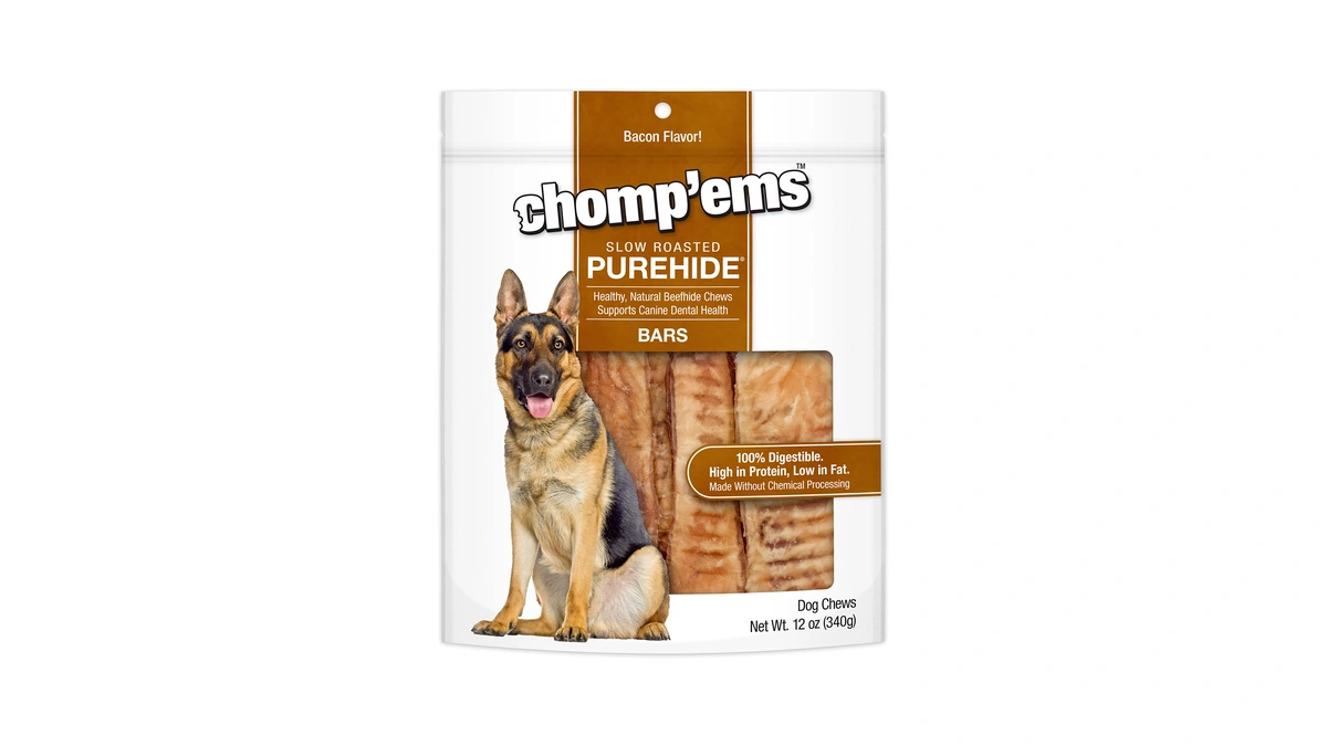 Chomp 'ems Purehide Beefhide Dog Chews, Bacon Flavor, 12 Oz