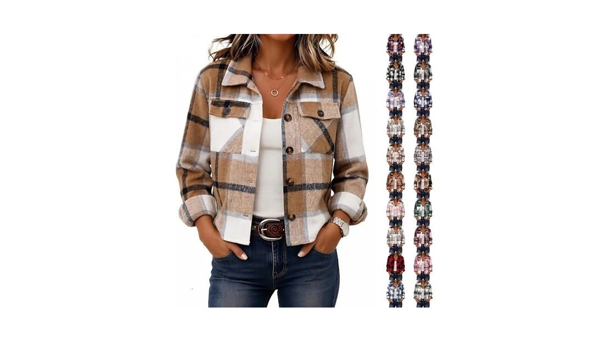 Flannel Jacket Women Button Down Plaid Bomber Jacket Fall Coats