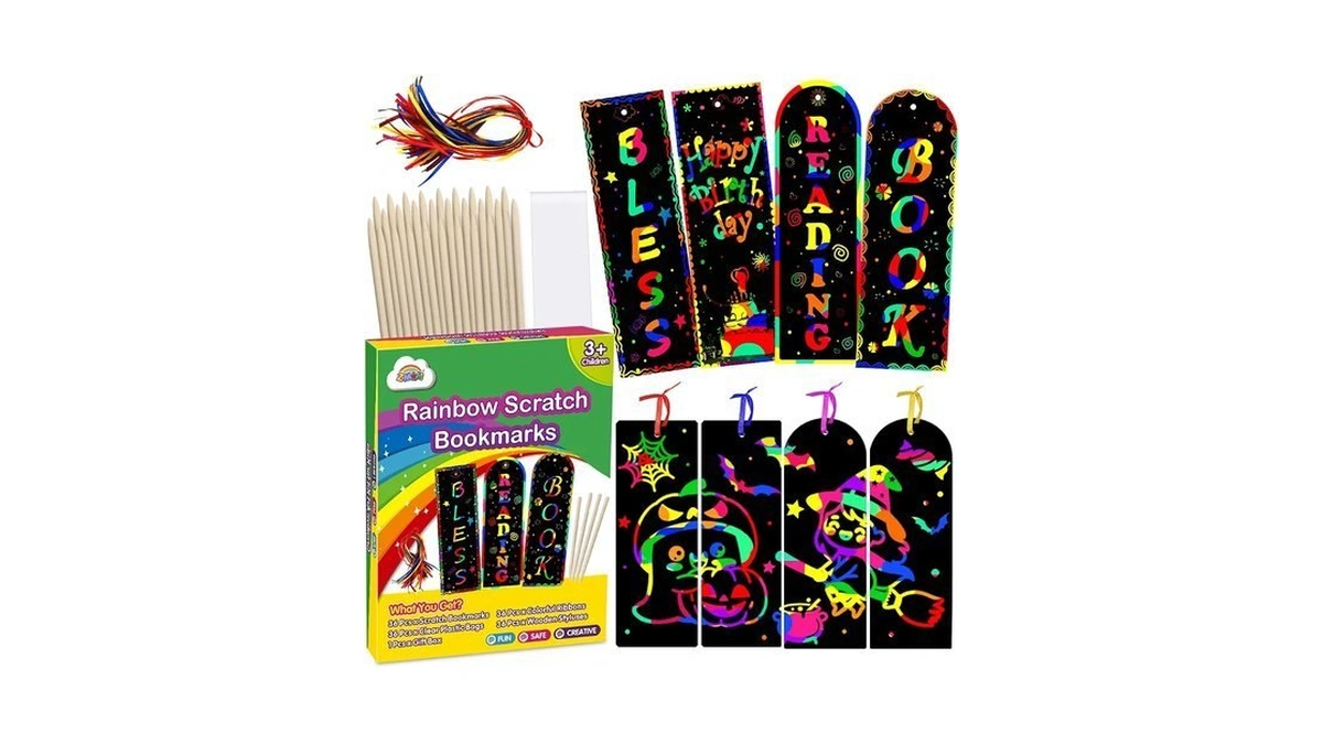 Zmlm Rainbow Scratch Paper Art Bookmarks For Kids Party Favors