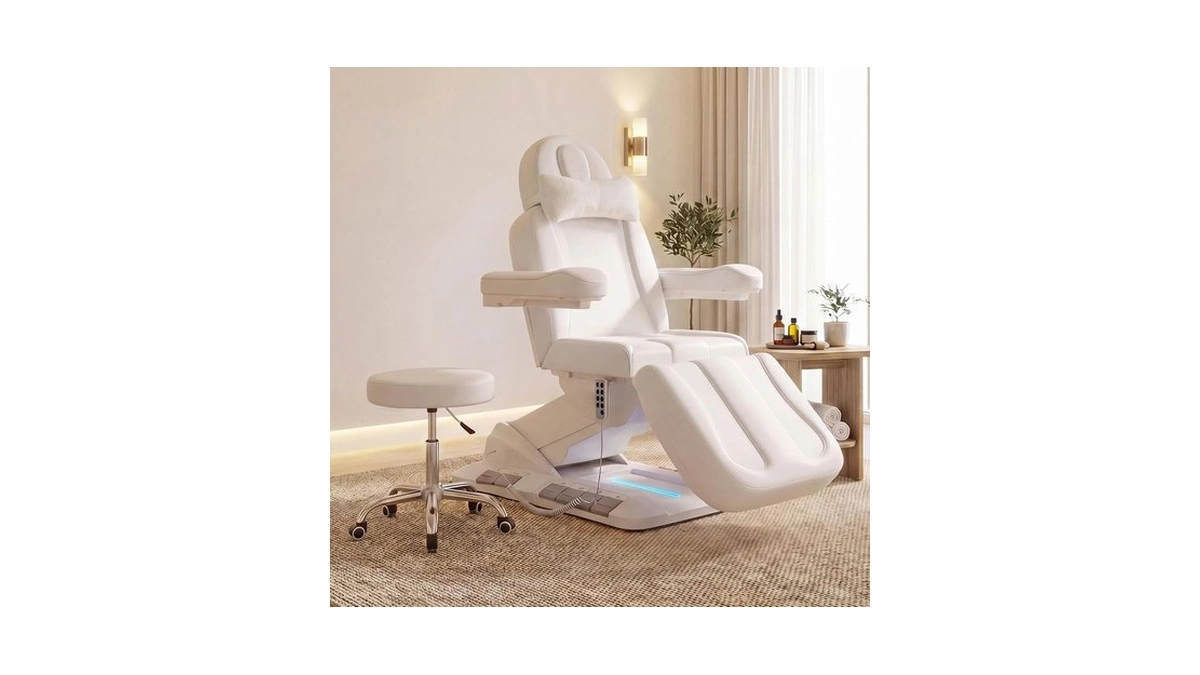 3 Motor Electric Massage Table, Adjustable Facial Bed With Stool,