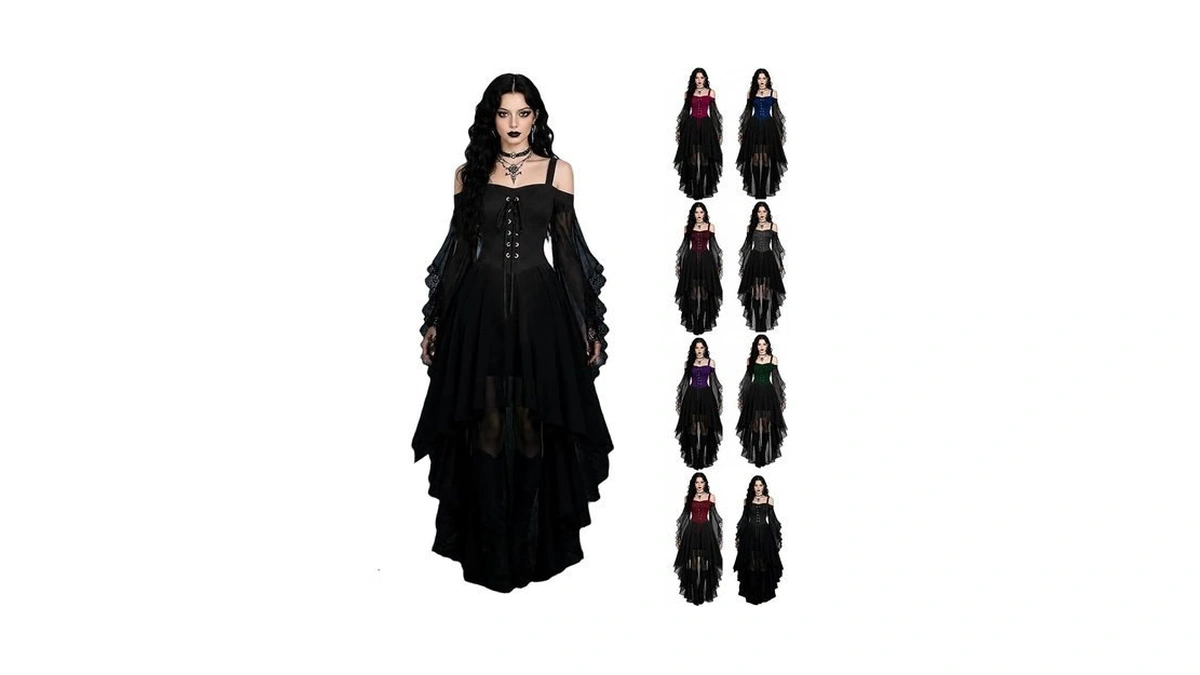 Flapper Dresses For Women Mesh Off-shoulder Gothic Halloween Midi Dresses
